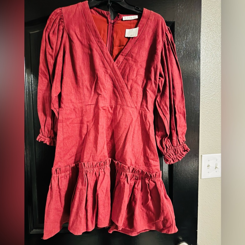 Karlie Deep Red Long-Sleeve Tiered Midi Dress